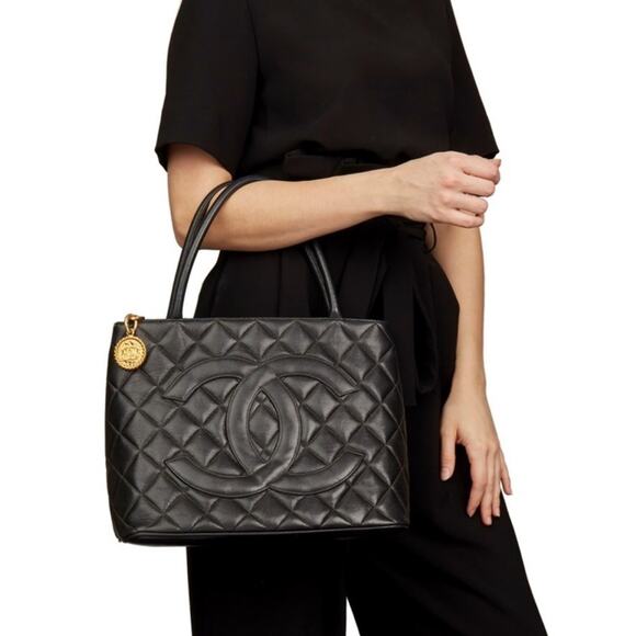 Authentic Chanel Black Caviar Medallion Tote Handbag - Picture 9 of 10